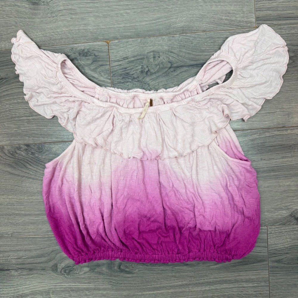 Free People Ombre Off Shoulder Cora Top Pink Purple Boho Gypsy Fairy Size Medium